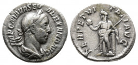 Severus Alexander (222-235) AR Denarius. Rome, AD 222-228. IMP C M AVR SEV ALEXAND AVG. Laureate and draped bust right /PERPETVITATI AVG. Perpetuitas ...