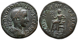 Gordian III (238-244). Sestertius. Rome. Obv: IMP GORDIANVS PIVS FEL AVG. Laureate, draped and cuirassed bust right. Rev: P M TR P III COS II P P / S ...