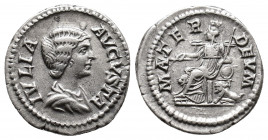 Julia Domna, Augusta, 193-217. Denarius, struck under Septimius Severus, Rome, 198-207. IVLIA AVGVSTA Draped bust of Julia Domna to right. Rev. MATER ...