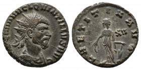 Quintillus (270) AE-Antoninianus . Obv.: IMP C M AVR CL QVINTILLVS AVG Radiate, draped, cuirassed bust r. Rev.: LAETITIA AVG / XII Laetitia l., wreath...