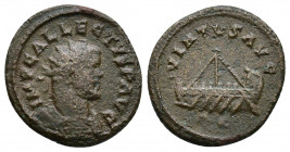 Allectus, Romano-British Emperor, 293-296. Quinarius. Camulodunum. IMP C ALLECTVS P AVG Radiate, draped and cuirassed bust of Allectus to right. Rev. ...