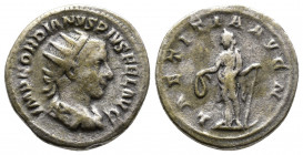 Gordian III, 238 - 244 AD Silver Antoninianus. Obverse: IMP GORDIANVS PIVS FEL AVG, Radiate, draped and cuirassed bust of Gordian right. Reverse:LAETI...