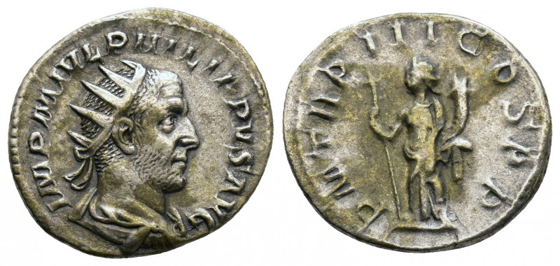 Philip I AR Antoninianus. Rome AD 244-249. IMP M IVL PHILIPPVS AVG, draped and c...