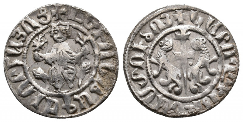 ARMENIA. Levon I (1198-1219). Tram. Crowned figure of Levon seated on throne orn...