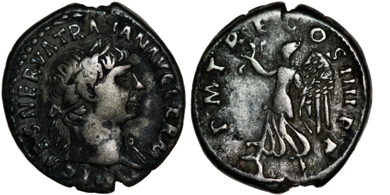 Roman Republican. Trajan. AD 98-117. AR Denarius (19mm, 3.49g). Rome mint. Struc...