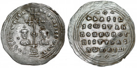 Byzantine Empire. Basil II Bulgaroktonos, with Constantine VIII. 976-1025. AR Miliaresion (26mm, 3.53g). Constantinople mint. ЄҺ TOVTω ҺICAT ЬASILЄI C...