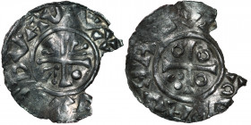 Czechia. Bohemia. Boleslav III 999-1002/3. AR Denar (18mm, 0.73g). Prague mint. +DLAV+[AL+VH], cross with one arrowhead in two angles and one pellet i...