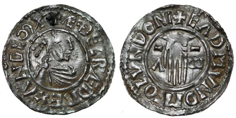 England. Aethelred II 978-1016. AR Penny (20mm, 1.79g, 12h). First Hand type (BM...