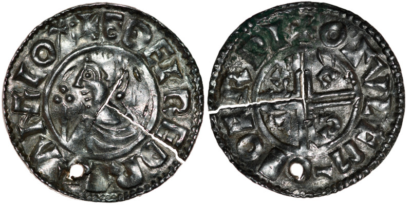England. Aethelred II 978-1016. AR Penny (20mm, 1.42g, 10h). Crux type (BMC iiia...