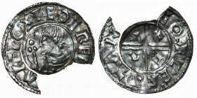 England. Aethelred II 978-1016. AR Penny (20mm, 1.04g). Crux type (BMC iiia, Hild. C). York (?) mint; moneyer Leofstan. Struck circa 991-997. +ÆÐERED ...