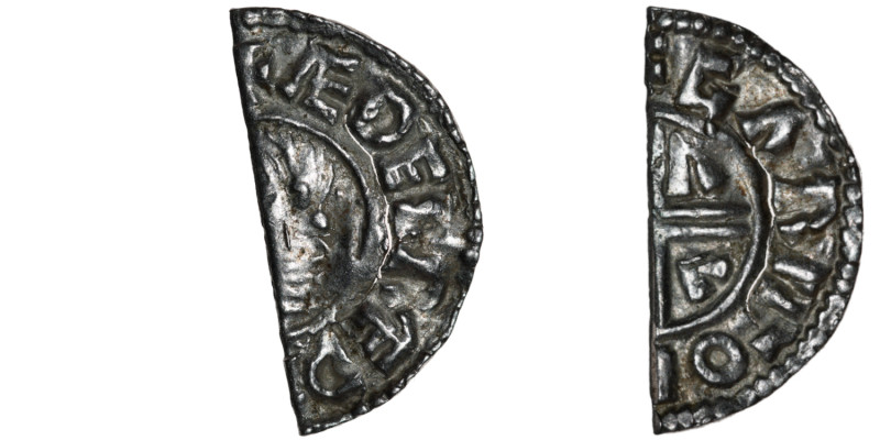 England. Aethelred II 978-1016. AR Half Penny (10mm, 0.65g, 6h). Crux type (BMC ...