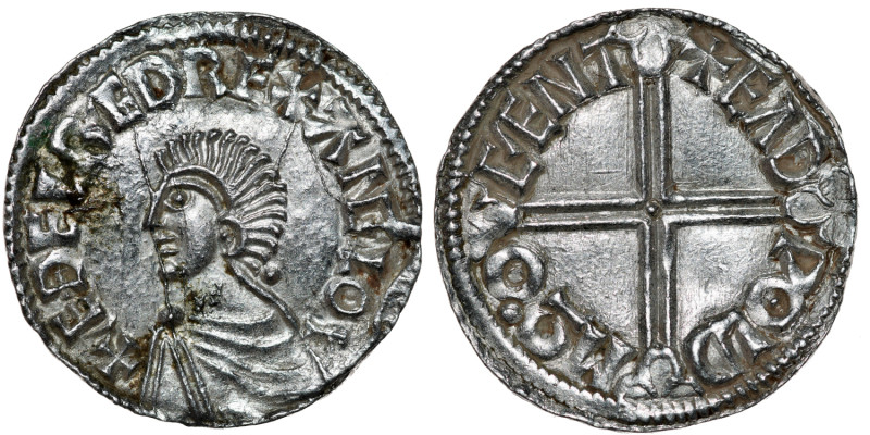 England. Aethelred II. 978-1016. AR Penny (20mm, 1.67g, 6h). Long Cross type (BM...