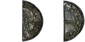 England. Aethelred II. 978-1016. AR Half Penny (9.5mm, 0.88g, 7h). Long Cross type (BMC IVa, Hild. D). Uncertain mint; Wulfric moneyer. Struck circa 9...