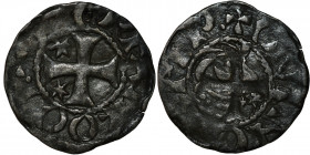 France. Penthièvre. Etienne I. Comte. 1093-1138. AR Denier (19mm, 0.80g). Stylized head right / Cross pattée. Duplessy 364; Poey d'Avant 1444. Fine.