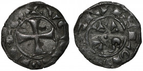 France, Provincial, Rodez. Count Hughes II or III. 1156-1196. BI denier (18mm, 0.63g). + VGO COMES, short cross / + RODES CIVI, +DAS. Boudeau 767; Dup...