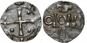 Germany. Cologne. Otto III 983-1002. AR Denar (15mm, 1.19g). Cologne mint. +OTTO REX, cross with pellets in each angle / S / [C]OLONIA / A [G], Cologn...