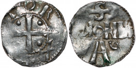 Germany. Cologne. Otto III 983-1002. AR Denar (18mm, 1.70g). Cologne mint. [+OT]TO R[E]X, cross with pellets in each angle / S / [C]OLONA / A G, Colog...