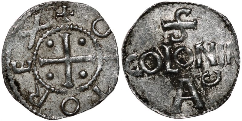 Germany. Cologne. Otto III 983-1002. AR Denar (18mm, 1.58g). Cologne mint. +OTTO...