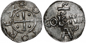 Germany. Cologne. Otto III 983-1002. AR Denar (18mm, 1.58g). Cologne mint. +OTTO REX, cross with pellets in each angle / S / COLONIA / A G, Cologne mo...