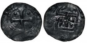 Germany. Cologne. Konrad II 1024-1039. AR Denar (19mm, 1.00g). Cologne mint. Cross in angles pellet / Temple with five pillars. Dbg 359; Häv. 248. Fin...