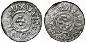 Germany. Duchy of Saxony. Bernhard I 973-1011. AR Denar (20mm, 0.87g). Bardowick (or Lüneburg or Jever?) mint. [__]SVXVVU, small cross pattee / AVNMWI...