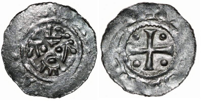 Germany. Saxony. Hermann 1059-1086. AR Denar (19mm, 0.74g). Jever mint. Crowned ...