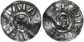 Germany. Archdiocese of Magdeburg. Giselher 981-1004. AR Denar (17mm, 1.19g). Magdeburg mint. Church facade / small cross pattee. Dbg. 643; Kilger Mg ...