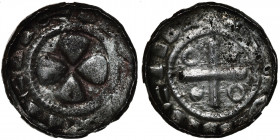 Germany. South Saale - Naumburg area. Heinrich IV 1056-1106. AR Denar (14mm, 0.99g). Uncertain mint. Cross with pellets and annulets in opposing angle...