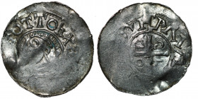 Germany. Duchy of Saxony. Goslar. Otto III 983-1002. AR Denar (19mm, 1.26g). OTTO RX [____], head left / Cross in angels O D D O. Dbg. 1164; Hatz Typ ...