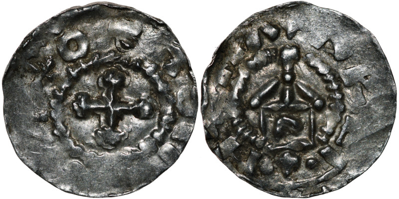 Germany. Swabia. Otto III 983-1002. AR Denar (17mm, 1.04g). Strasbourg mint. +OT...
