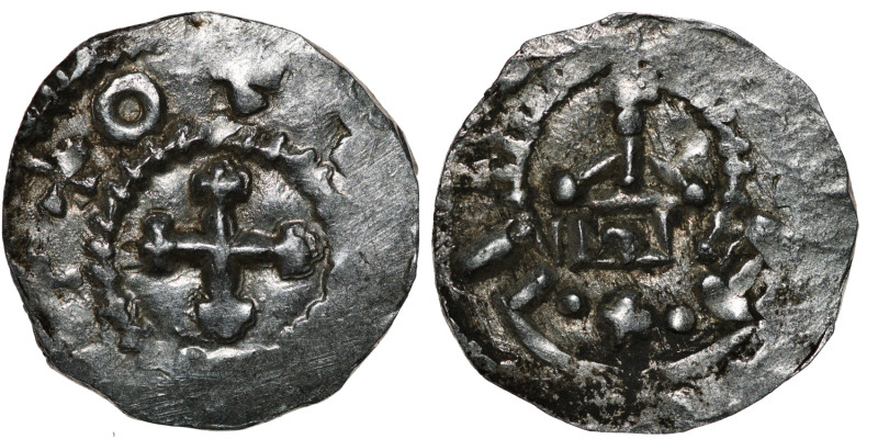 Germany. Swabia. Otto III 983-1002. AR Denar (16mm, 1.07g). Strasbourg mint. +OT...