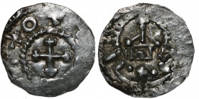 Germany. Swabia. Otto III 983-1002. AR Denar (16mm, 1.07g). Strasbourg mint. +OTT[O__], cross / Church. Dbg. 910; Kluge 39; E&L 70 (PL. XXV, 12). Usua...