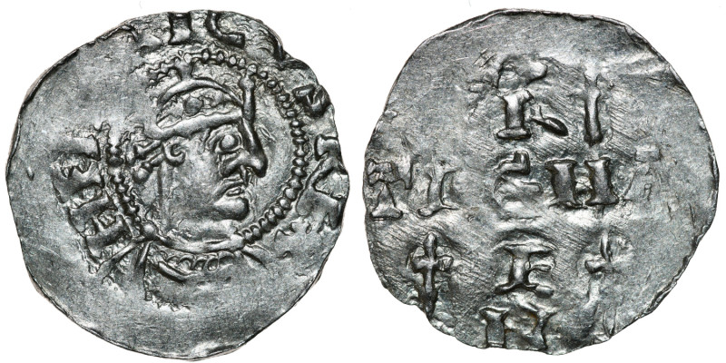 Germany. Swabia. Heinrich II 1002-1024. AR Denar (20mm, 1.49g). Strasbourg mint....