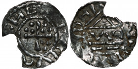 Germany. Bavaria. Heinrich II 955-976. AR Denar (20mm, 1.08g). Regensburg mint; moneyer WO. +HE[MRI)CVS, cross with three pellets in three angles / [_...