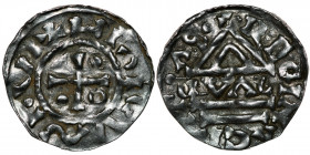 Germany. Duchy of Bavaria. Heinrich II 985-995. AR Denar (21mm, 1.51g). Regensburg mint; moneyer Gval. +HIΛISVIVI•, cross with one pellet in two angle...