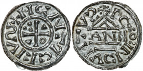 Germany. Duchy of Bavaria. Heinrich IV (II) 1002-1009. AR Denar (20mm, 1.18g). Regensburg mint; moneyer Anno. +RCINCVNTVP, cross with three pellets in...