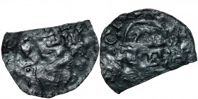 Germany. Bavaria. Heinrich III. 1047-1056. AR Half(?) Denar (19mm, 0.76g). Regensburg mint. Crowed bearded bust right / Church façade. Hahn 48. Near F...
