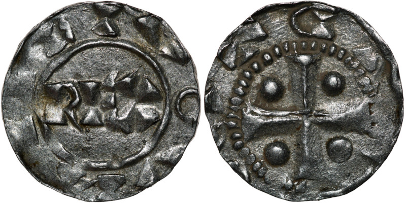 The Netherlands. Deventer. Heinrich II 1002-1014. AR Denar (17mm, 1.06g). Devent...