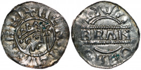 The Netherlands. Friesland. Bruno III 1050-1057. AR Denar (17mm, 0.67g). Leeuwarden mint. HENRICVS RE+, crowned head right, cross-tipped scepter befor...