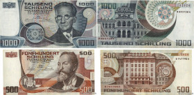 Country : AUSTRIA 
Face Value : 500 et 1000 Schilling Lot 
Date : 1983-1985 
Period/Province/Bank : République, Banque Nationale autrichienne 
Catalog...
