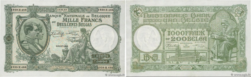 Country : BELGIUM 
Face Value : 1000 Francs - 200 Belgas 
Date : 13 avril 1943 
...