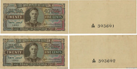 Country : CEYLON 
Face Value : 25 Cents Consécutifs 
Date : 14 juillet 1942 
Period/Province/Bank : The Government of Ceylon 
Catalogue reference : P....