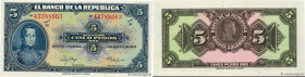 Country : COLOMBIA 
Face Value : 5 Pesos Oro 
Date : 07 août 1947 
Period/Province/Bank : Banco de la Republica 
Catalogue reference : P.386c 
Alphabe...