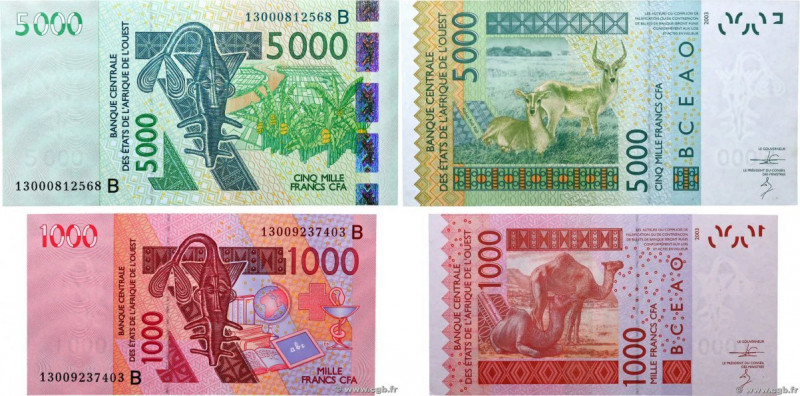 Country : WEST AFRICAN STATES 
Face Value : 1000 et 5000 Francs Lot 
Date : 2013...