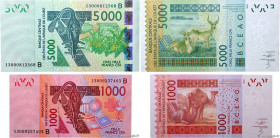 Country : WEST AFRICAN STATES 
Face Value : 1000 et 5000 Francs Lot 
Date : 2013 
Period/Province/Bank : B.C.E.A.O. 
Department : Bénin 
Catalogue ref...