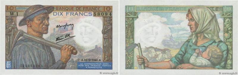 Country : FRANCE 
Face Value : 10 Francs MINEUR 
Date : 11 septembre 1941 
Perio...