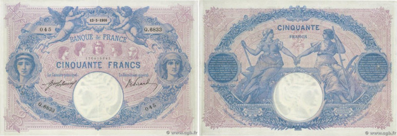 Country : FRANCE 
Face Value : 50 Francs BLEU ET ROSE 
Date : 13 mai 1916 
Perio...