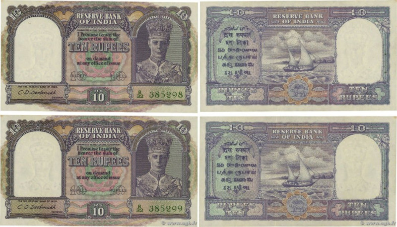 Country : INDIA 
Face Value : 10 Rupees Consécutifs 
Date : (1943) 
Period/Provi...