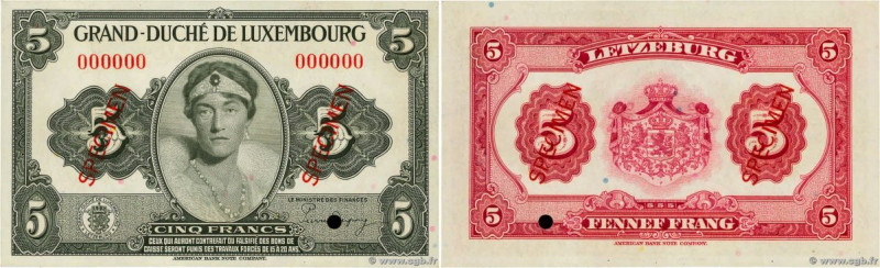 Country : LUXEMBOURG 
Face Value : 5 Francs Spécimen 
Date : (1944) 
Period/Prov...