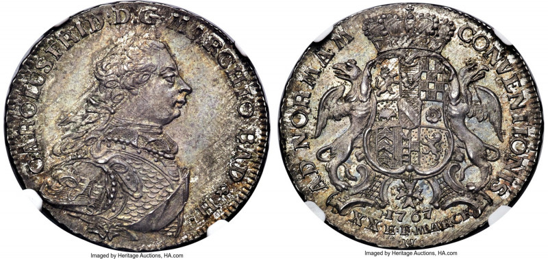 Baden. Karl Friedrich 1/2 Taler 1767-SW MS65+ NGC, Durlach mint, KM116, Schön-62...